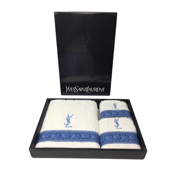 Yves Saint Laurent Embroidered Monogram Bath Towel Set - YSL - Picture 1 of 11